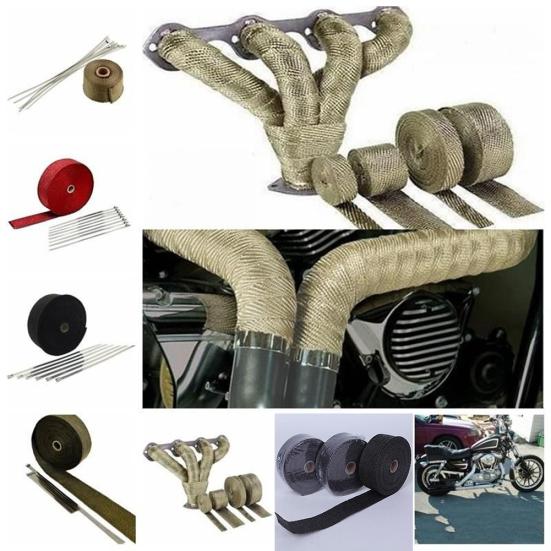 Car Motorcycle Exhaust Pipe Wrap Insulation Heat-Proof Strip with 4 Steel Ties
