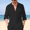 Men's Linen Blend Roll-Up Sleeve Casual Shirt