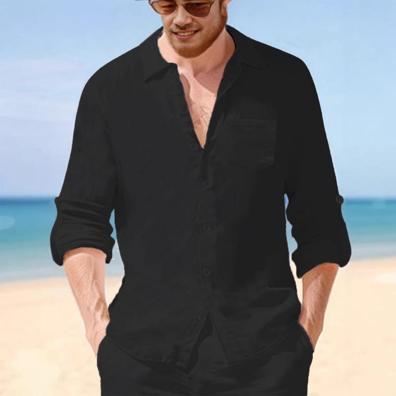 Men's Linen Blend Roll-Up Sleeve Casual Shirt