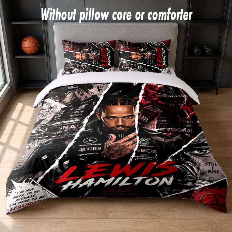 Set Biancheria da Letto Lewis Hamilton Design 1 Copripiumino + 2 Federe Morbido Traspirante Biancheria da Letto per la Casa