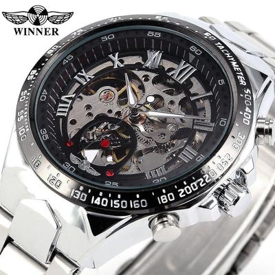 WINNER Men's Personalized Fashion All Steel Hollow Automatic Mechanical Watch