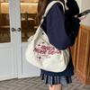 Canvas Bag Female College Student Class Ins Lazy Wind Large Capacity Shoulder Crossbody Niche Letter Embroidery Tote Bag