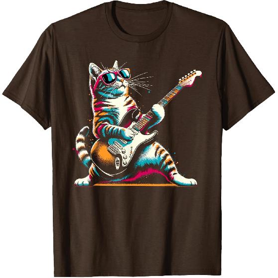 Gitarre Katze Neuheit Rockmusik Band Konzert Lustiges Katzen T-Shirt
