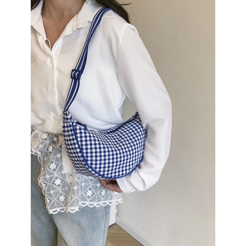 Simple Design Women's Plaid Hobos Shoulder Bag Versatile Female Nyl Crossbody Bags Travel Girls Underarm Bag Handbags Purse
