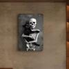 Tin Sign Skeleton Cat Holding Book Vintage Halloween Metal Plaque Wall Art Retro Gothic Home Decor Bar Garage   Gift for Party R