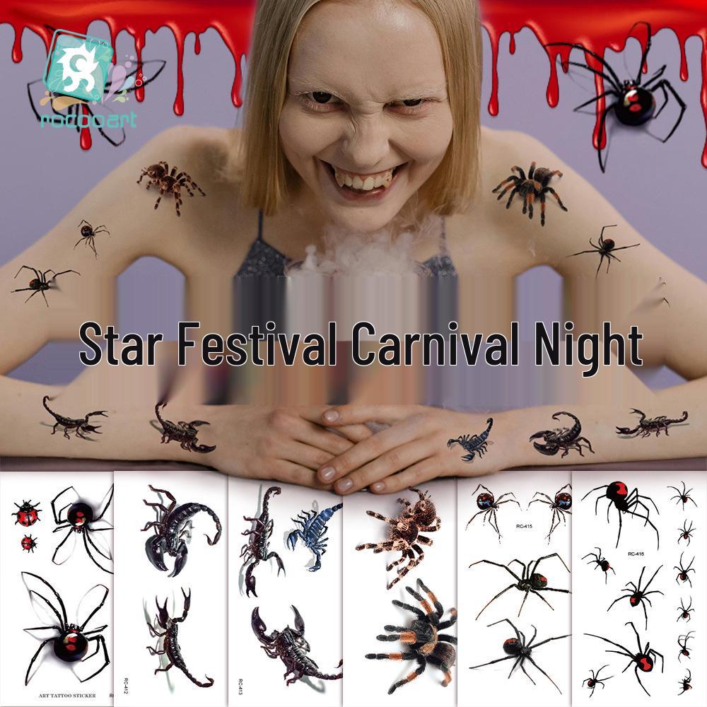Ruikalong Scary Halloween Waterproof Tattoo Stickers - Scorpion & Spider Designs