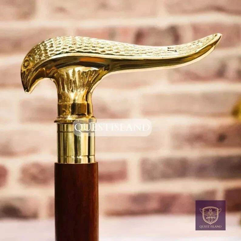 

Fish Handle Brass Wooden Victorian Foldable Cane Collectible Men s