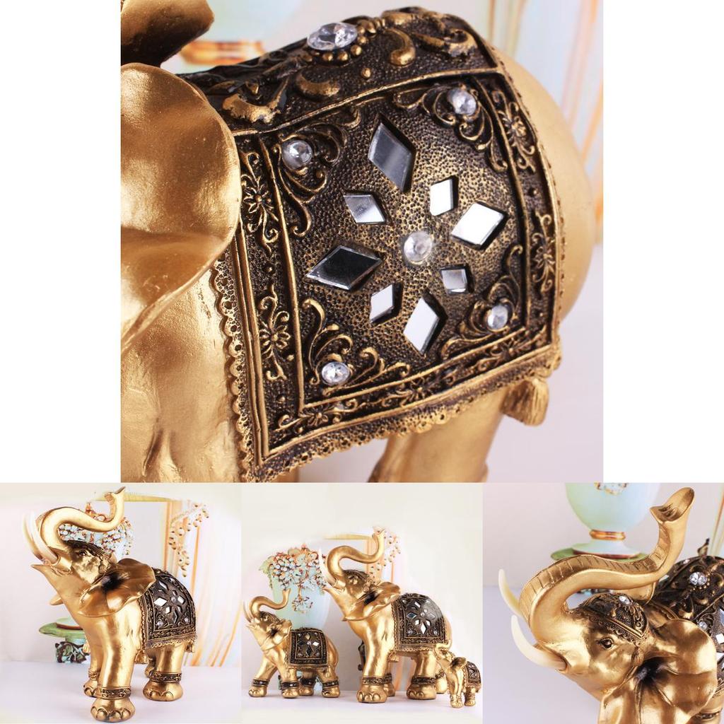 Premium Quality Resin Delicate Stuff Golden Fortune Elephants Ornaments For Stylish Home And Office Decoration