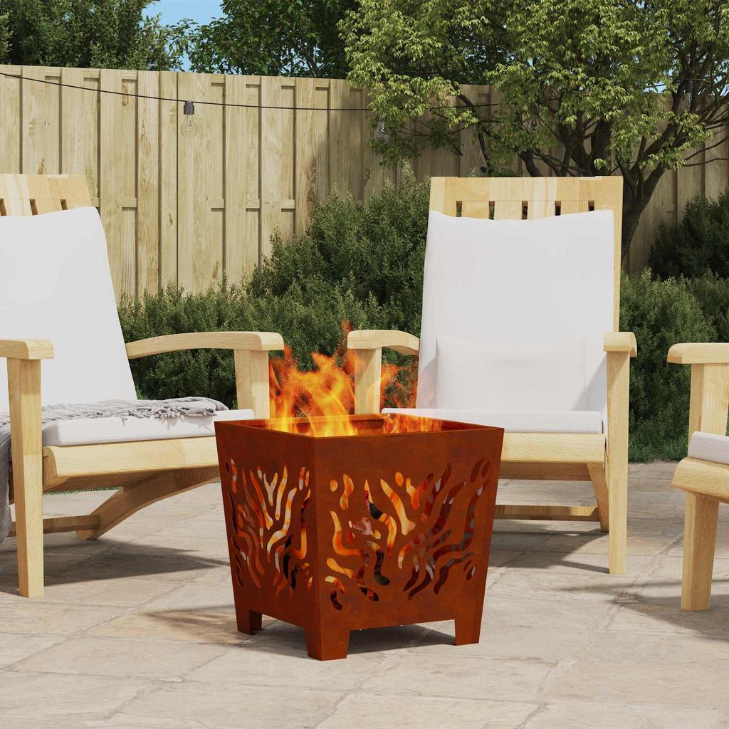 Fire Pit Brown 40 X 40 X 40 Cm Weatherproof Steel