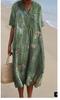 New Loose Casual Comfortable V-neck Digital Printing Pleated Large Version Dress
