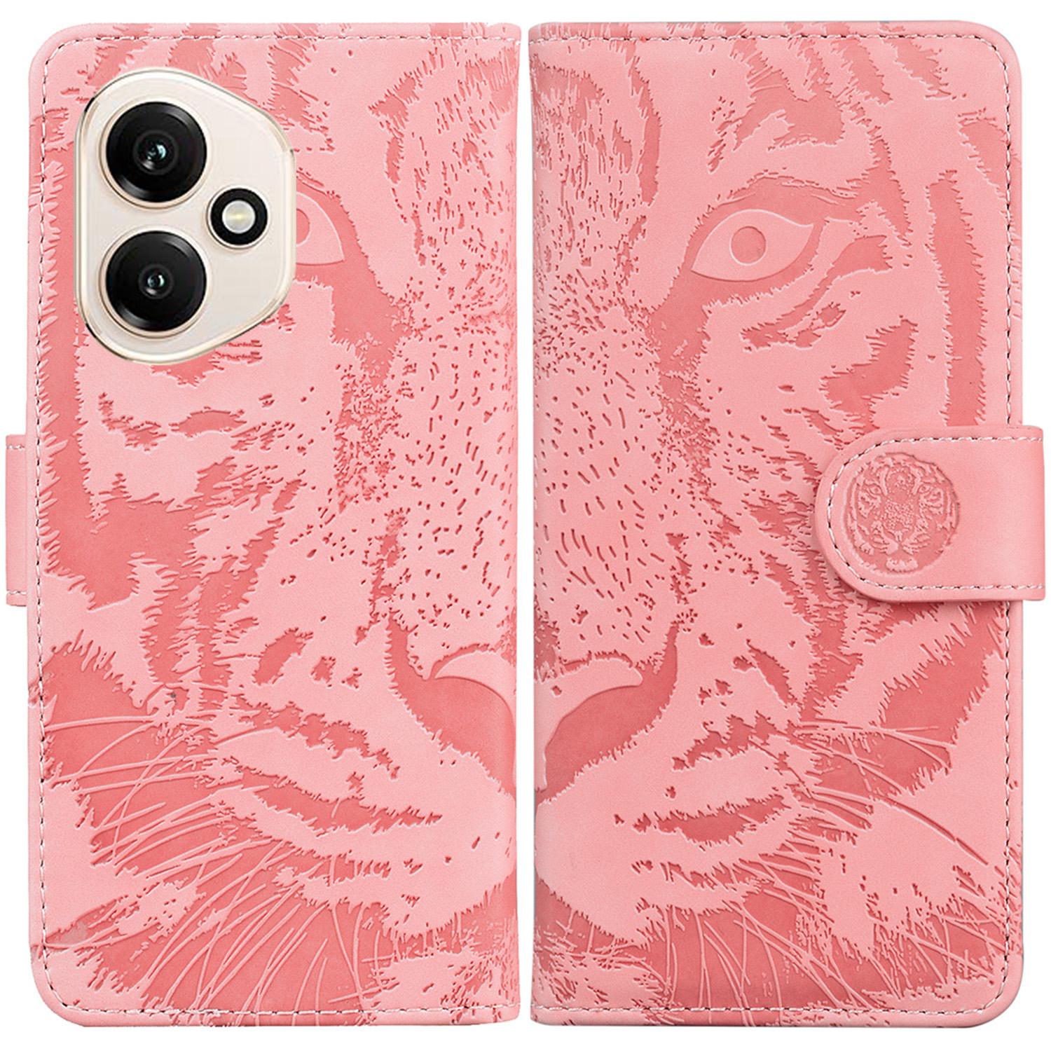 

For Honor 400 5G (Global) Case Tiger Imprint Leather Wallet Phone Cover Pink