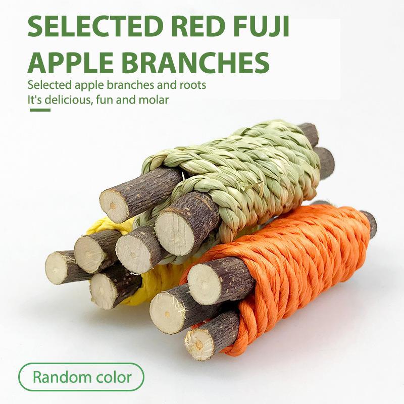 Rabbit Chew Toy Organic Natural Apple Wood Grass Cake Pet Bunny Teeth Grinding Toy For Chinchilla Guinea Pigs Hamsters