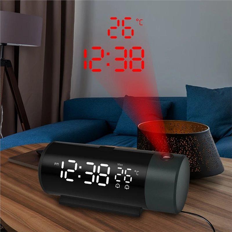 Premium-USB Projection Alarm Clock With Temperature Display Double Alarms And USB Rechargeable For Phone Charging Functi