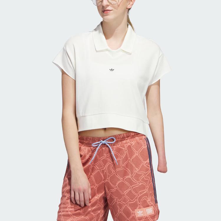 Adidas Originals Polo Shirt Solid Color Logo Sports Short Sleeve Polo Women Tops Han-Jade-White IJ5224
