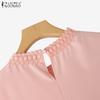 ZANZEA Women Casual Round Neck Short Sleeve Embroidery Lace Patchwork Blouse