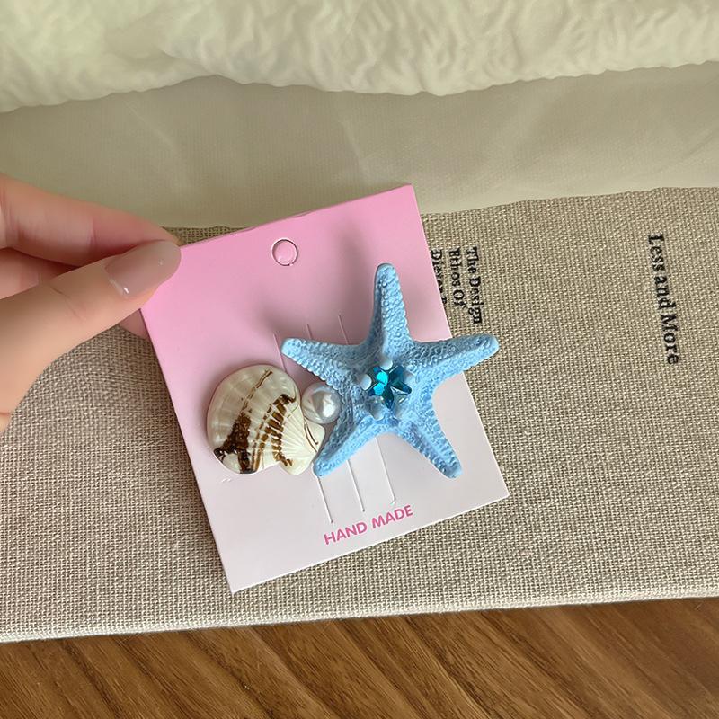 Summer Ocean Starfish Shell Hairpin Cute Children'S Hairpin Duck Beak Clip Pearl Hair Accessories Headgear Clip Girl