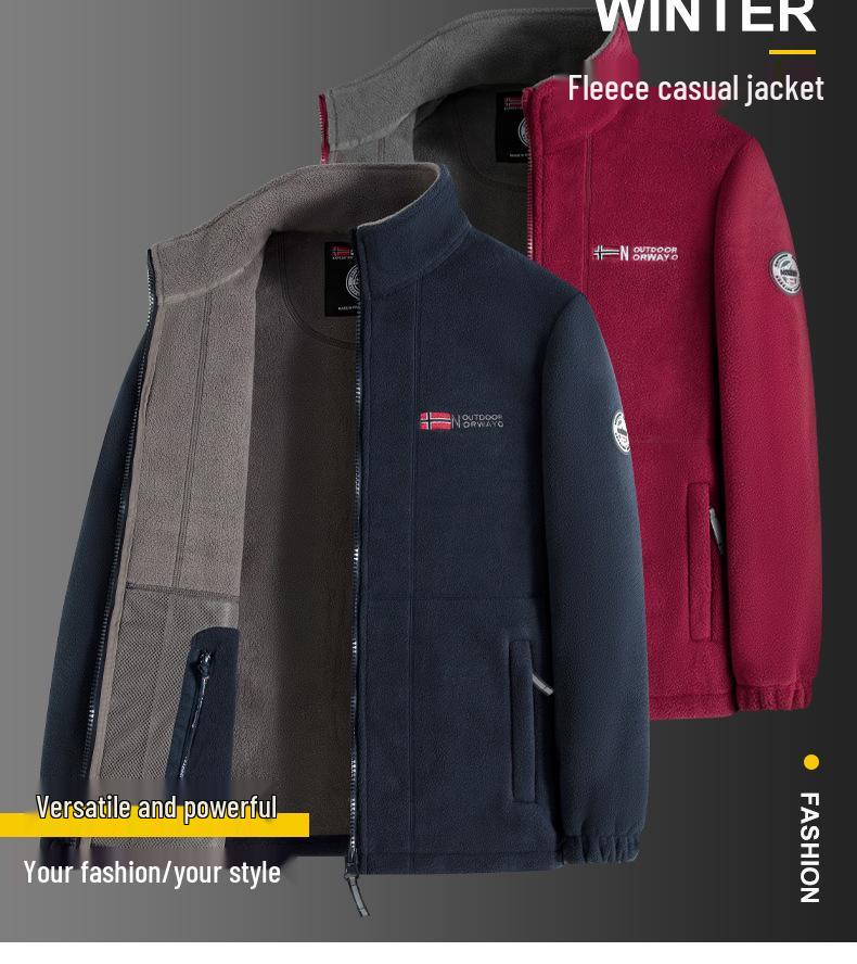 Herren Doppelseitige Norwegische Sherpa Fleecejacke: Business Casual, Outdoor, Warm, Mit Samt gefüttert und dick für Herbst/Winter.