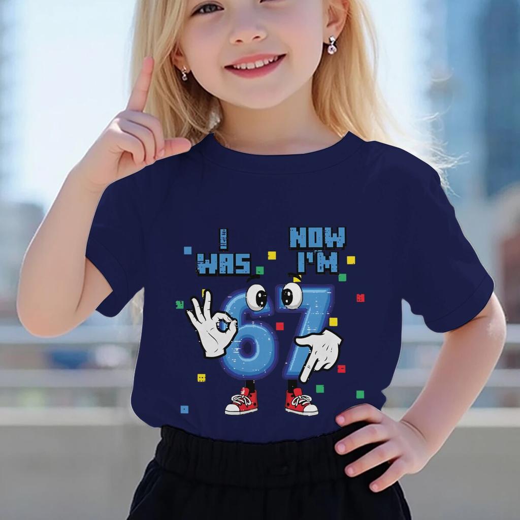 7th Birthday Shirt I Was 6 Now Im 7 Hands 67 Meme Boys Clothing Kids Youth TShirt Girl Boy Cotton Shirts Short Sleeve Tee