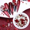 1pc Red 3D Alloy Rose Flower Nail Rhinestone Decoration Mix Simulation Pearls Charms Nail Accessories Valentine Manicure Supplies