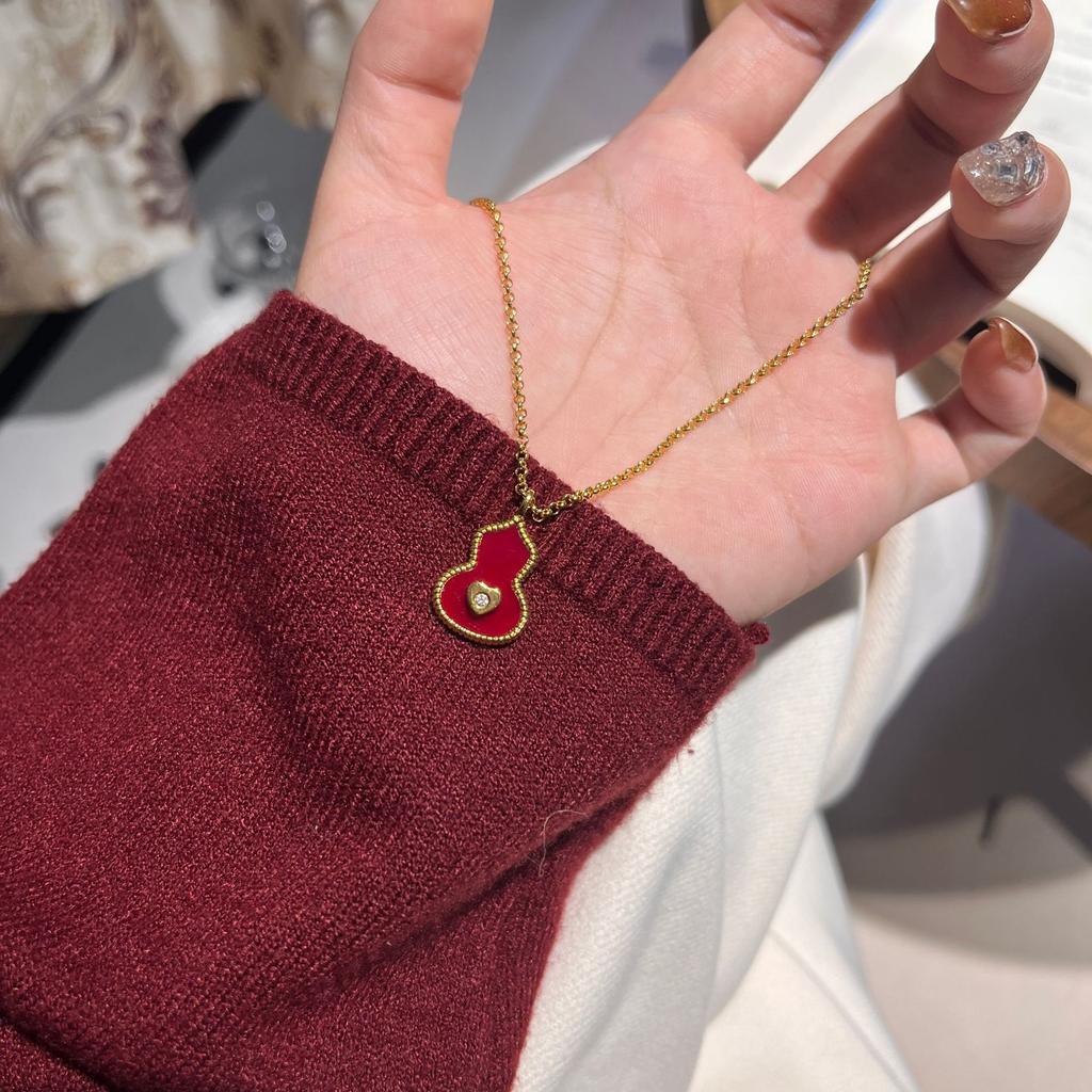 New Red Gourd Necklace Women'S Love Diamond-Encrusted Gourd Sweater Chain Valentine'S Day Gift