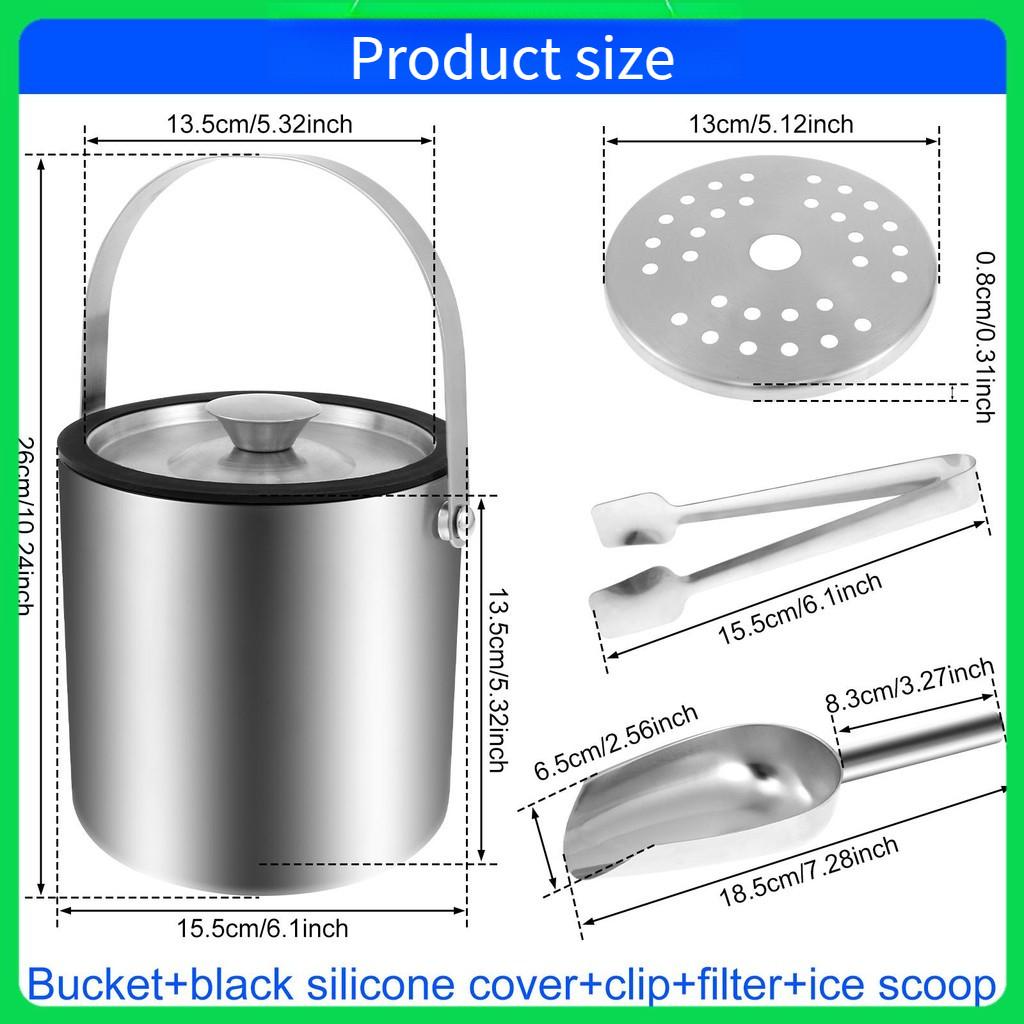 2L Large Capacity Double Wall Insulated Ice Bucket Stainless Steel Ice Cube Bucket Ice Bucket Container