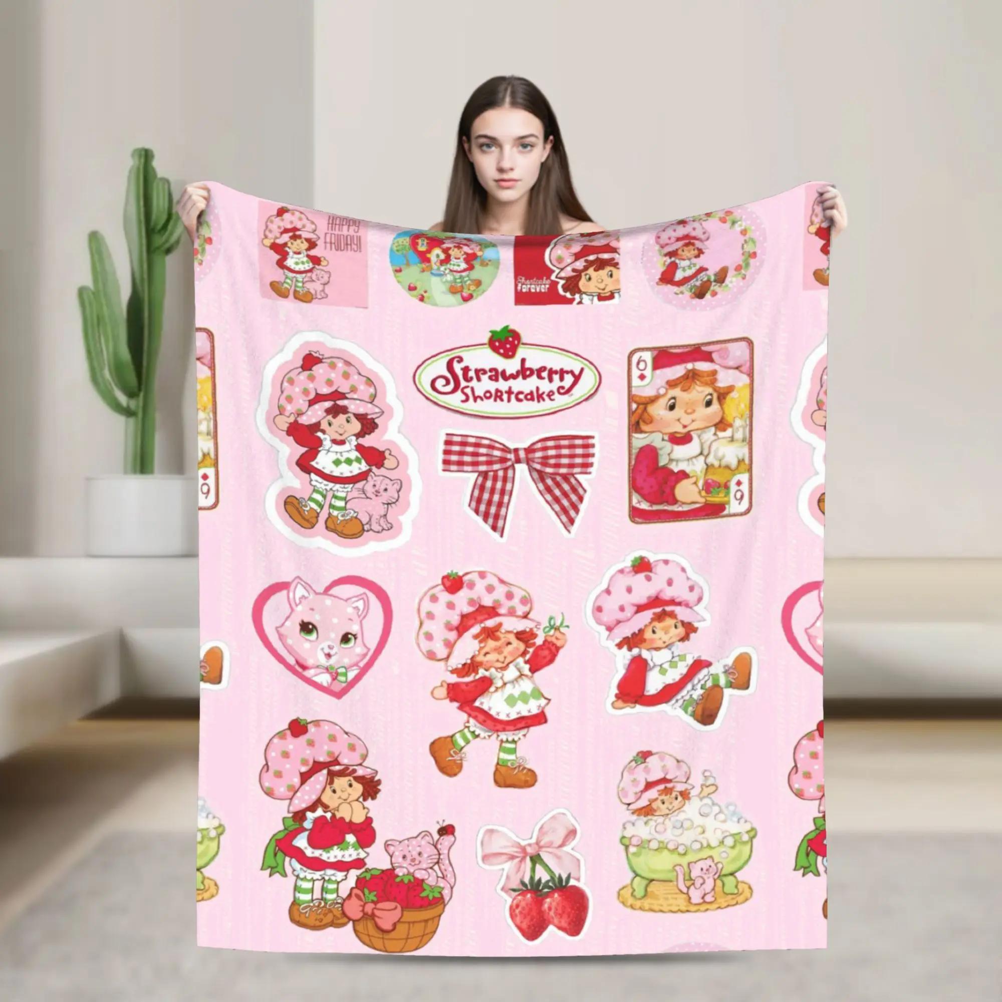 Cute Strawberry Shortcakes Girl Plush Flannel Throw Blanket for Kids Boys Girls Super Soft Warm Bedspread Custom Quality 75cmx90cm