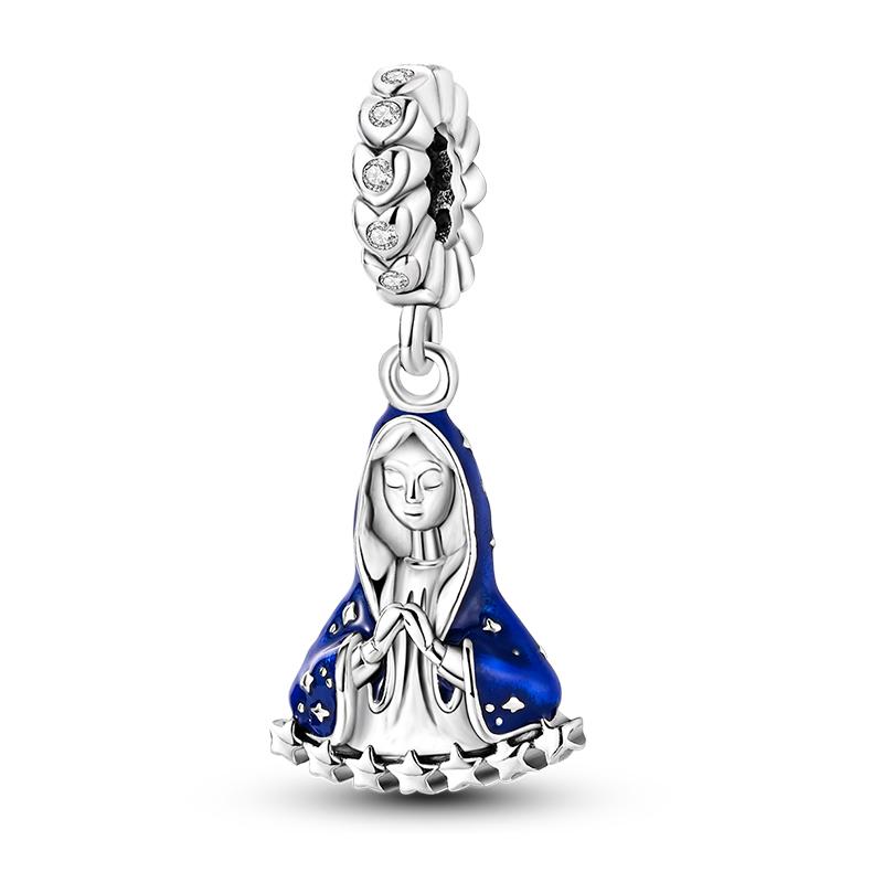 925 Silver Nossa Senhora Aparecida Dangle Cross Charms Pendants Fit Qikaola Bracelets DIY Jewelry For Women
