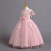 Girls' European and American Style Long Skirt Tie-Up Wedding Princess Dress - High-End Formal Graduation Party Dress