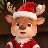 Xmas Holiday Party Supplies Christmas Elk Ornaments, 2D Flat Wooden Cute Reindeer Hanging Decoration, Cartoon Wood Deer Decorations Pendants with Hat