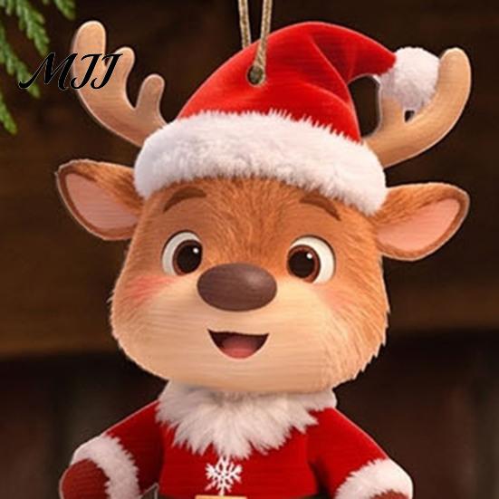 Xmas Holiday Party Supplies Christmas Elk Ornaments, 2D Flat Wooden Cute Reindeer Hanging Decoration, Cartoon Wood Deer Decorations Pendants with Hat