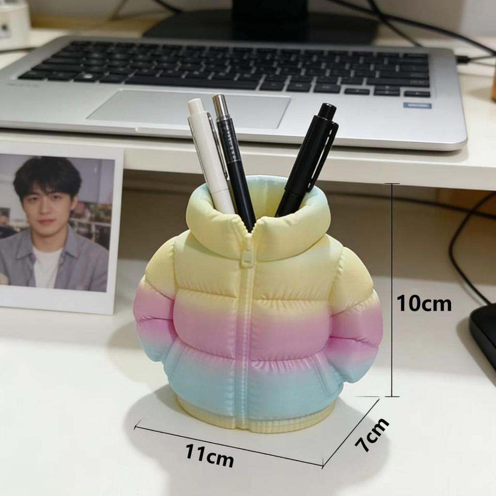 3D Printed Down Jacket Pen Holder: Creative Abstract Desktop Ornament for Student Stationery and Classroom Gifts