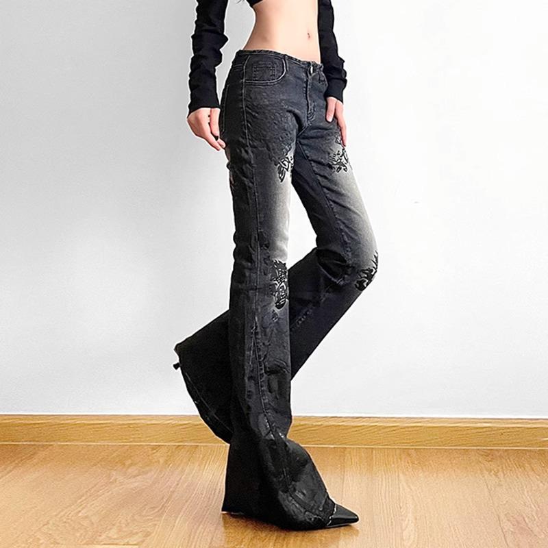 Spicy Girl Distressed Low Rise Stretch Flare Jeans: Retro & Versatile
