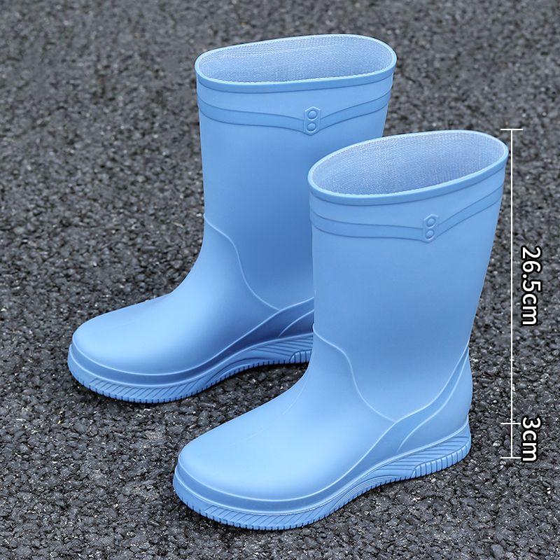 Women Mid-Calf Fashion Waterproof Rain Boots with Jelly Sole, Non-Slip Insulated Rubber Shoes for Outdoor Wear