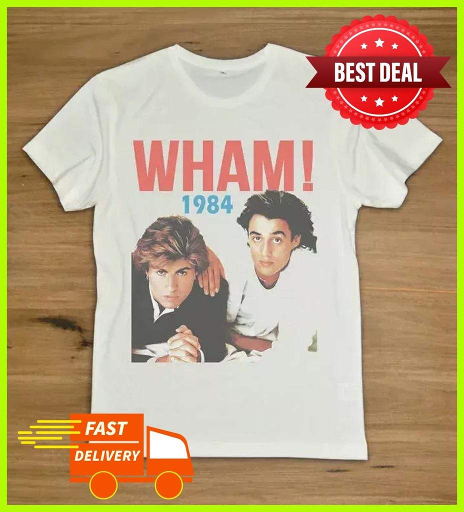T-shirt Bianca WHAM George Michael Andrew Ridgeley Vintage 1984