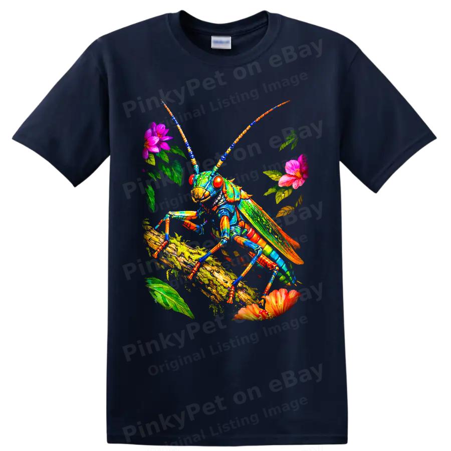 Grasshopper T Shirt Colorful Botanical Insect Art Nature Lover Graphic Tee Gift