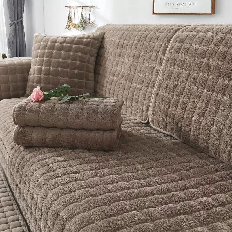 Flannel Sofa Cover Winter Thickening Warm Soft Plush Sofa Cushions Non-Slip Living Room Leather Sofa Protective Pad Seat Cushion 70x70cm 275x275in темные хаки 2460₽