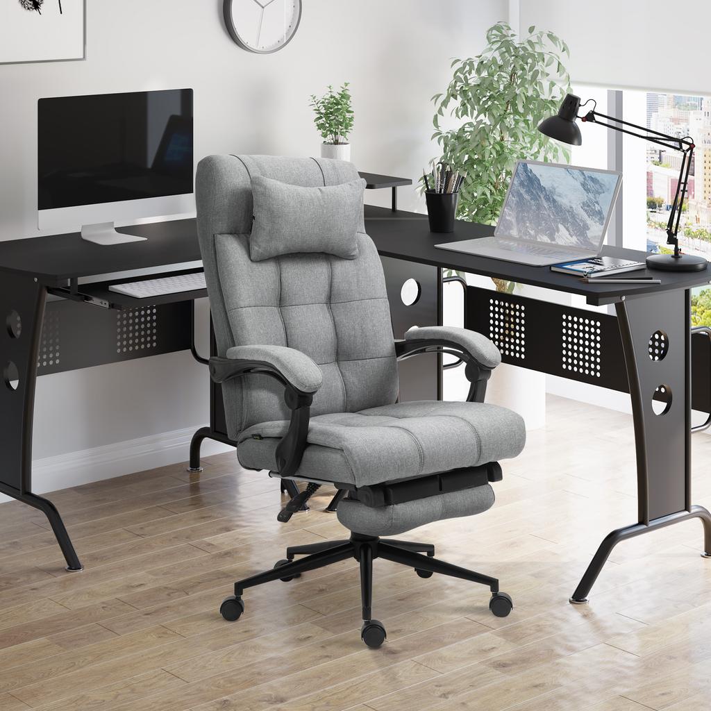 Office Chair with Footrest Ergonomic Office Chair with Armrests Lumber Support and Headrest Light Grey