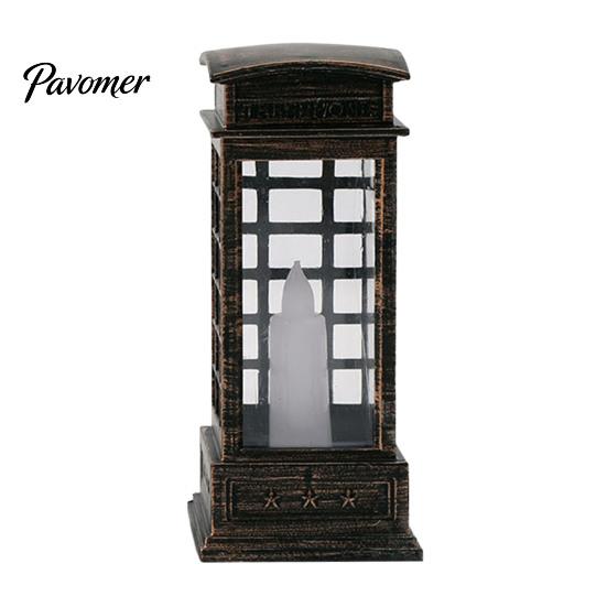 Bedroom Bedside Lamp Telephone Booth Christmas Lantern, Vintage LED Flameless Candle Night Light Retro Phone for Desk, Festive Tabletop Decor, Holiday