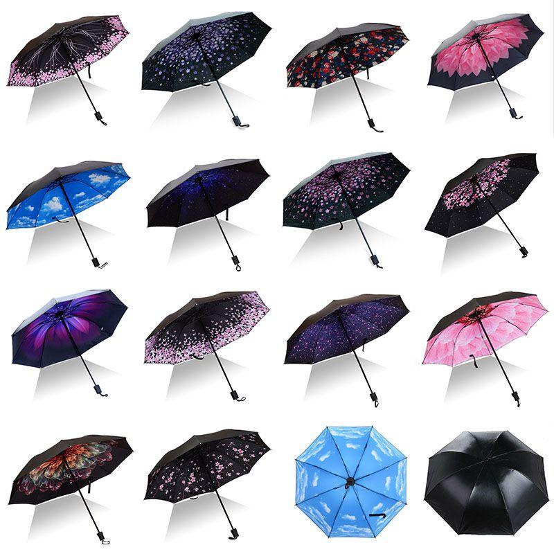 Antiuv Sun Rain Protection Windproof Flower Parasols 3 Folding Umbrella