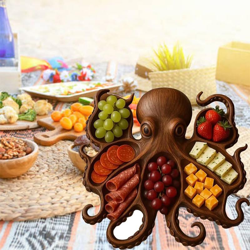 Octopus Charcuterie Platter Creative Wooden Octopus Modeling Fruit Snack Tray Table Decoration Ornaments Home Decor