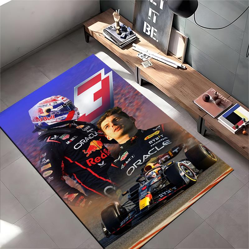 F1 Rennteppich, Max Verstappen Red Bull Oracle Racing Anzug Helm Auto Blaupause, Motorsport Fan Deko, Rutschfeste Matte
