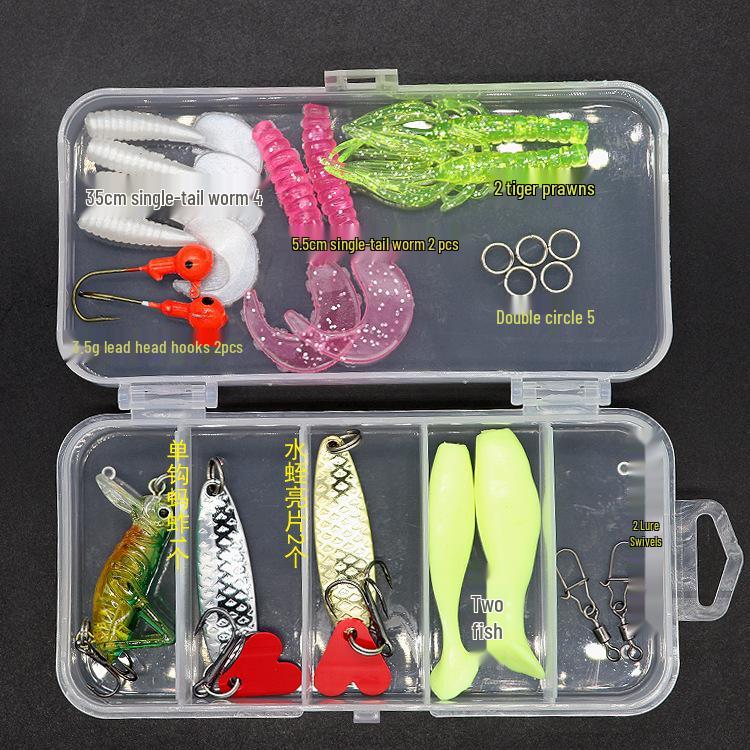 Lure Spinner & Soft Bait Thunder Frog Minnow Hook Combo Set In Box
