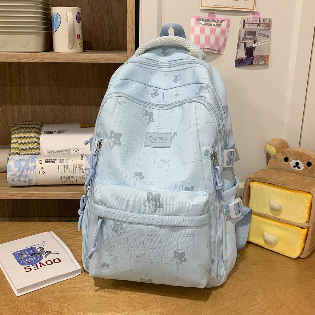 Schoolbag Ice Blue Cream Butterfly Dark Pattern Soft Girl Backpack Youth Vitality Primary and Secondary School Students Grades 1-1 Backpack