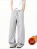 Men's Fleece-Lined Straight Leg Sweatpants - Solid Color, Loose Fit, Autumn/Winter Casual Style