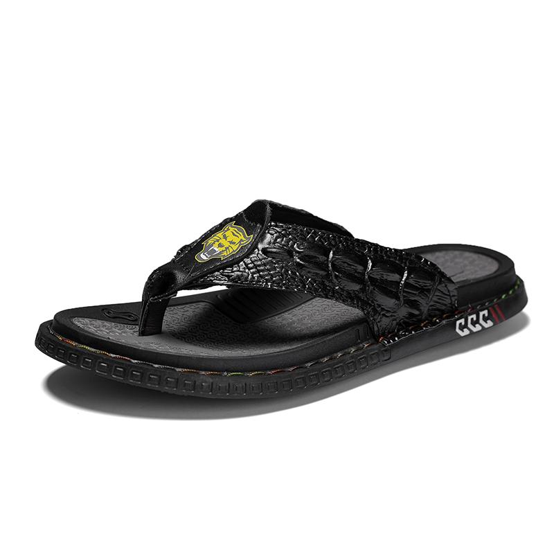Genuine Leather Brand High Quality Non-slip Flip Flops Mens Designer Summer Beach Slippers for Men Fashion Casual Male Outdoor