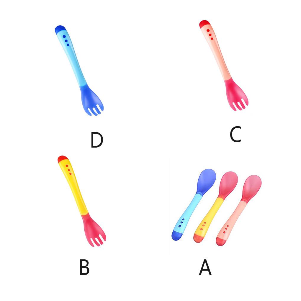 3 Pieces Baby Spoon Colorful Temperature Sensing Toddlers Color Changing Soup Spoons Heat Sensitive Non-Slip Learning