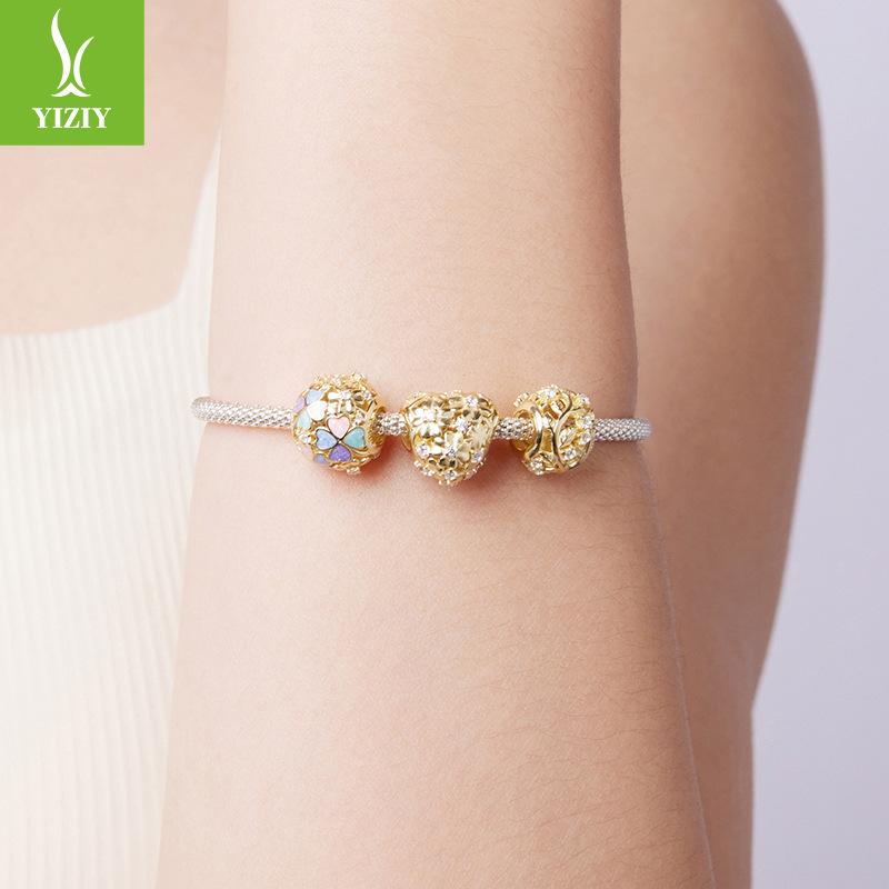 Golden Autumn Series Leaf Bee Diy Bracelet Beaded Romantic Clover S925 Sterling Silver Beads