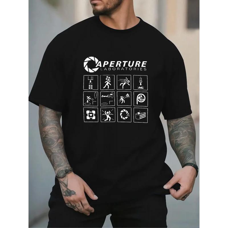 

Men s Retro Portal Warning Sign T-Shirt - Aperture Laboratories Print, Soft Round Neck Short Sleeve Tee Suitable for Gamers, Casual Summer Wear 4XL