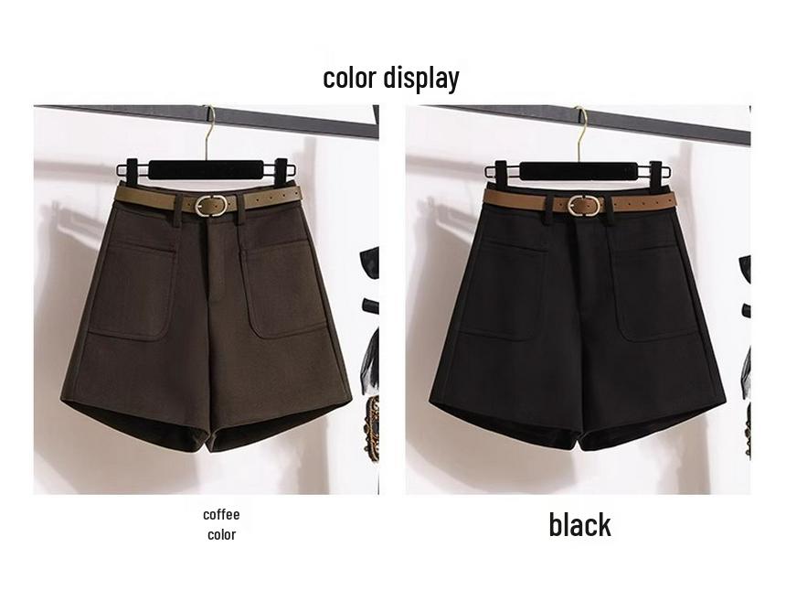 Spodenki A-line z mieszanki wełny z wysokim stanem dla kobiet petite – Jesienno-zimowe casualowe kuloty z szerokimi nogawkami dla efektu wydłużenia nóg.