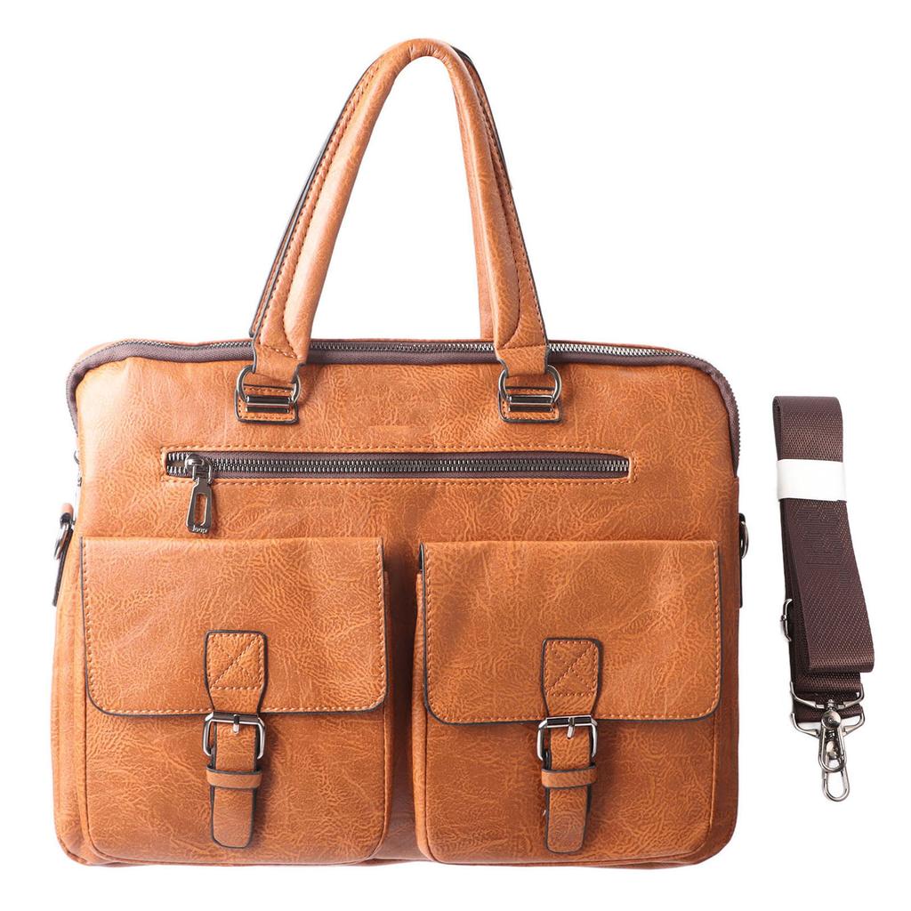 Man Business Briefcase Large Capacity Laptop Bag Handle Bag with Shoulder Strap Light Brown Light Brown Free Size